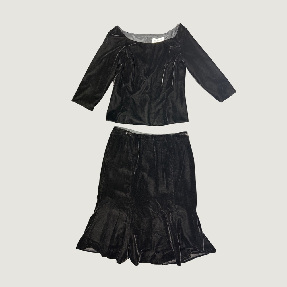Victor Costa Velvet 2pc Set Womens Top sz12 Skirt sz10 Black Formal PartyREAD